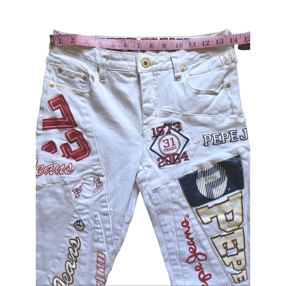 Y2K Pepe Jeans London Capri Pants Patchwork Logo Spellout Embroidered White 29 - Picture 6 of 9